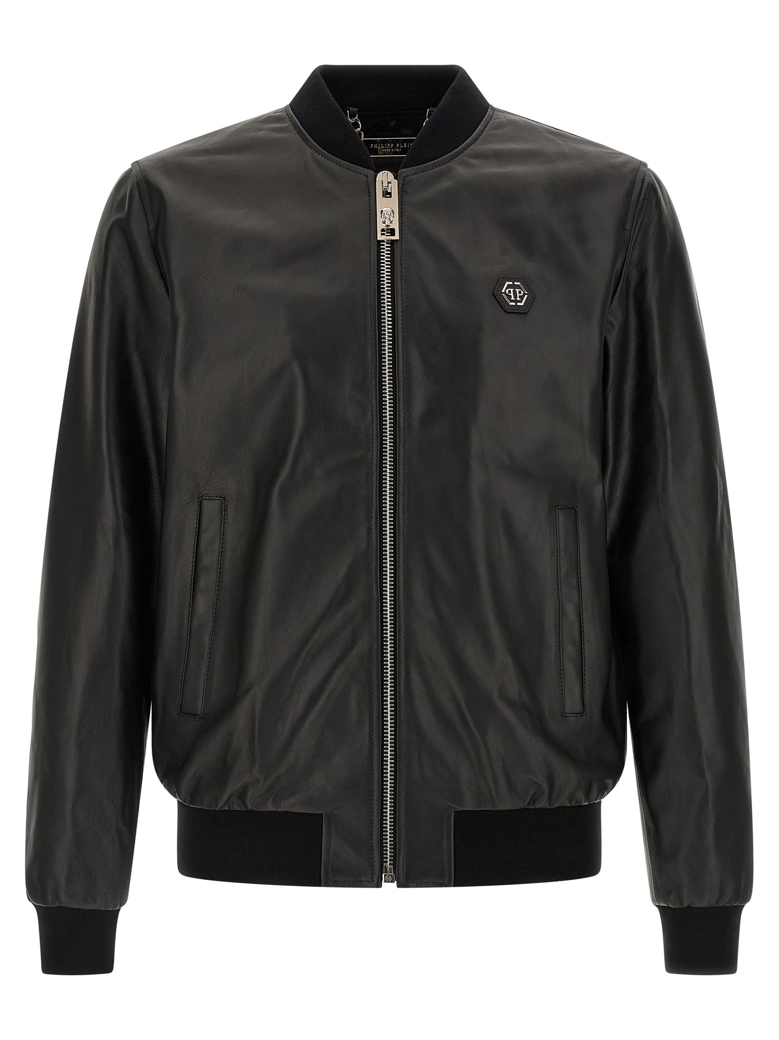 Bomber Jacket by Philipp Plein for men in lambskin leather black presents a effortlessly chic silhouette, showcasing a sophisticated and premium pockets for a truly effortlessly chic finish.