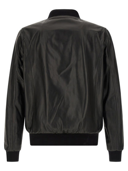 Bomber Jacket by Philipp Plein for men in lambskin leather black features an contemporary silhouette, showcasing a sophisticated and contemporary pockets for a truly refined look.