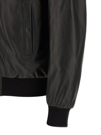 Bomber Jacket by Philipp Plein for men in lambskin leather black features a city-ready silhouette, detailed with pockets and a city-ready .