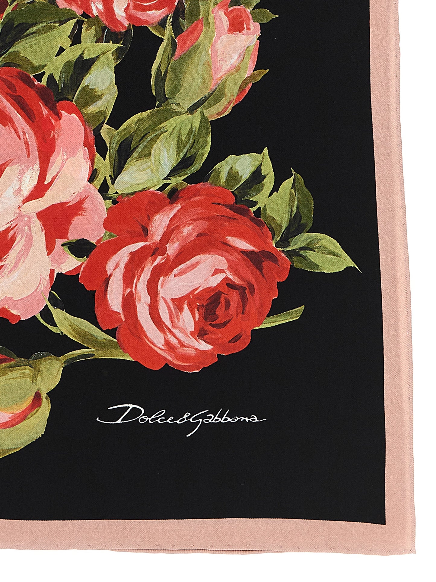Scarf by Dolce & Gabbana for women in silk twill black, rose, floral & print showcases a eye catching silhouette, artfully capturing the essence of the eye catching Silk Twill Scarf design for a sophisticated look.