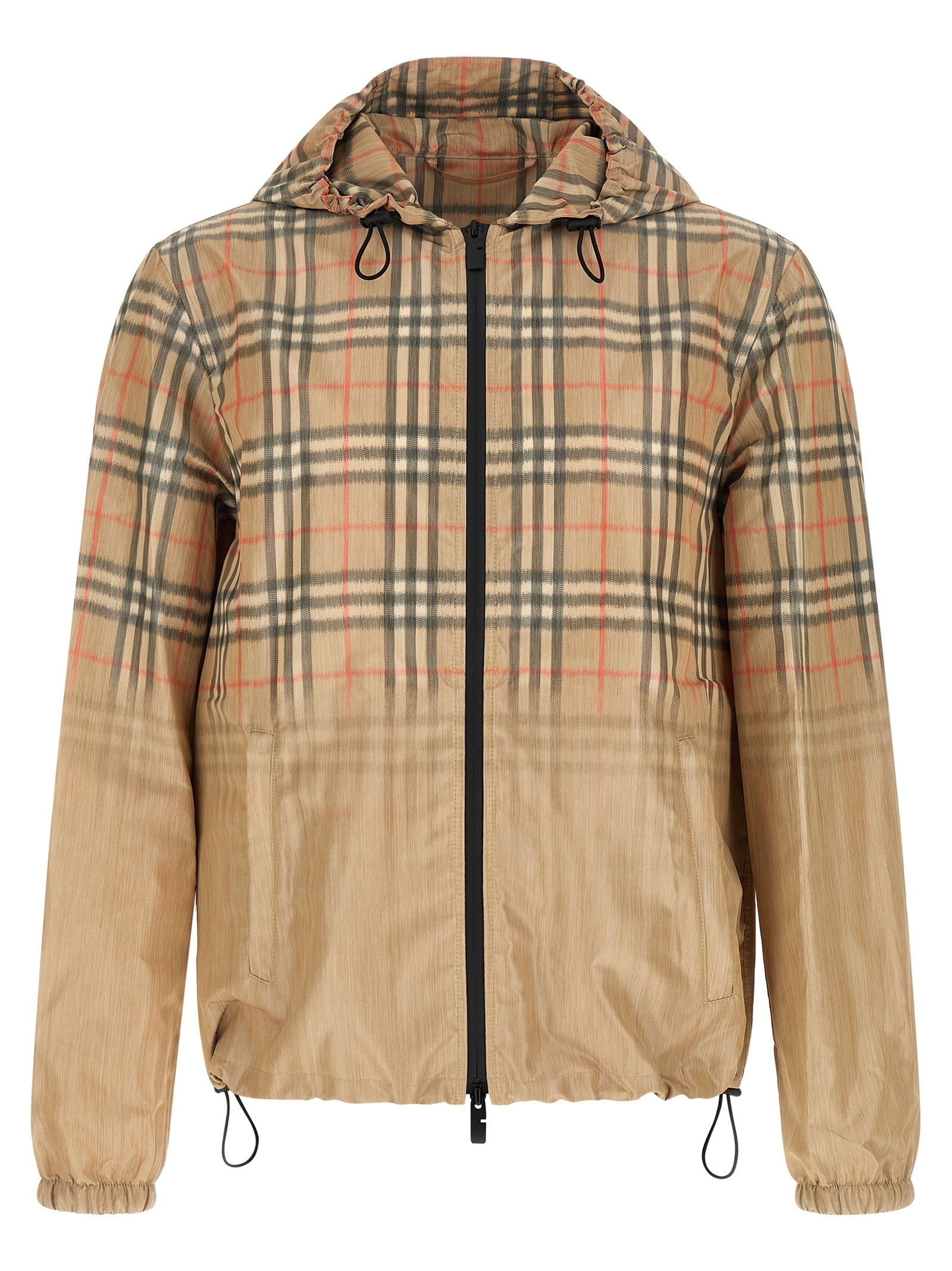 Hooded Windbreaker Jacket by Burberry for men in polyester & viscose beige features an magnificent silhouette, showcasing the sophisticated hooded neckline and functional hooded & windproof for a premium, magnificent look.