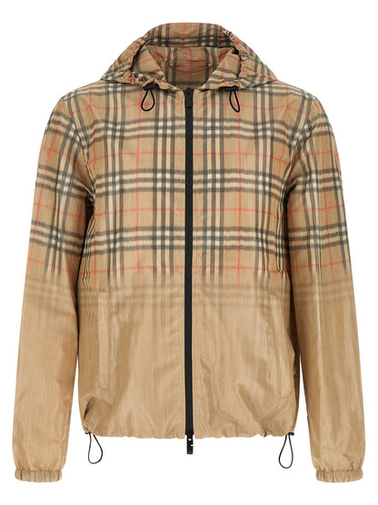 Hooded Windbreaker Jacket by Burberry for men in polyester & viscose beige features an magnificent silhouette, showcasing the sophisticated hooded neckline and functional hooded & windproof for a premium, magnificent look.