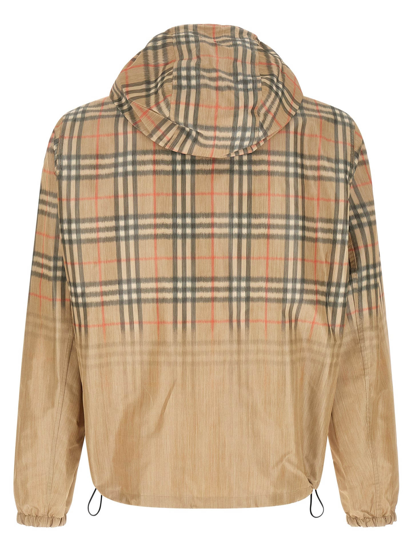 Hooded Windbreaker Jacket by Burberry for men in polyester & viscose beige showcases a modern silhouette, integrating hooded & windproof and a modern hooded neckline for a sophisticated finish.
