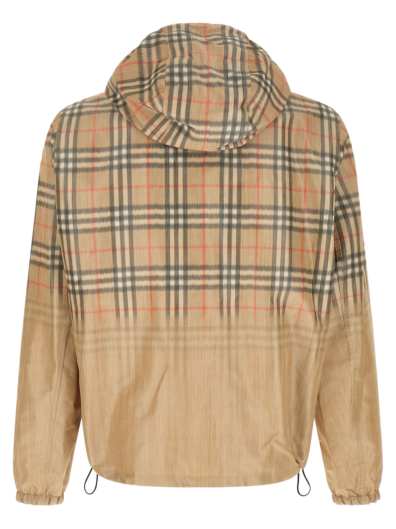 Hooded Windbreaker Jacket by Burberry for men in polyester & viscose beige showcases a modern silhouette, integrating hooded & windproof and a modern hooded neckline for a sophisticated finish.