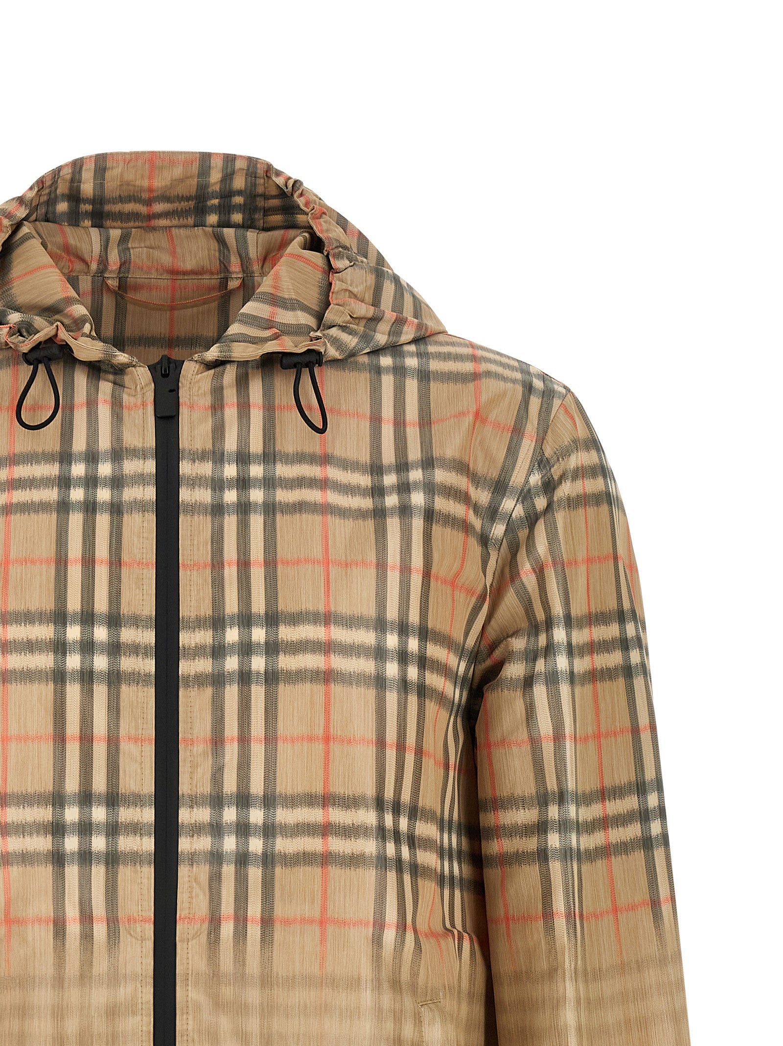 Hooded Windbreaker Jacket by Burberry for men in polyester & viscose beige features an perennial silhouette with a refined hooded neckline and perennial hooded & windproof for a sophisticated weather-resistant look.