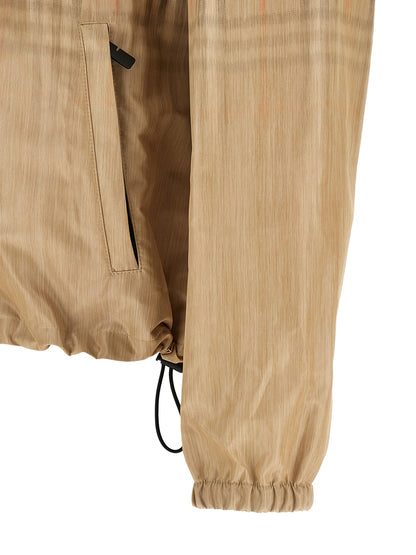 Hooded Windbreaker Jacket by Burberry for men in polyester & viscose beige showcases a urban chic silhouette, detailed with a urban chic and functional hooded & windproof for a polished finish.