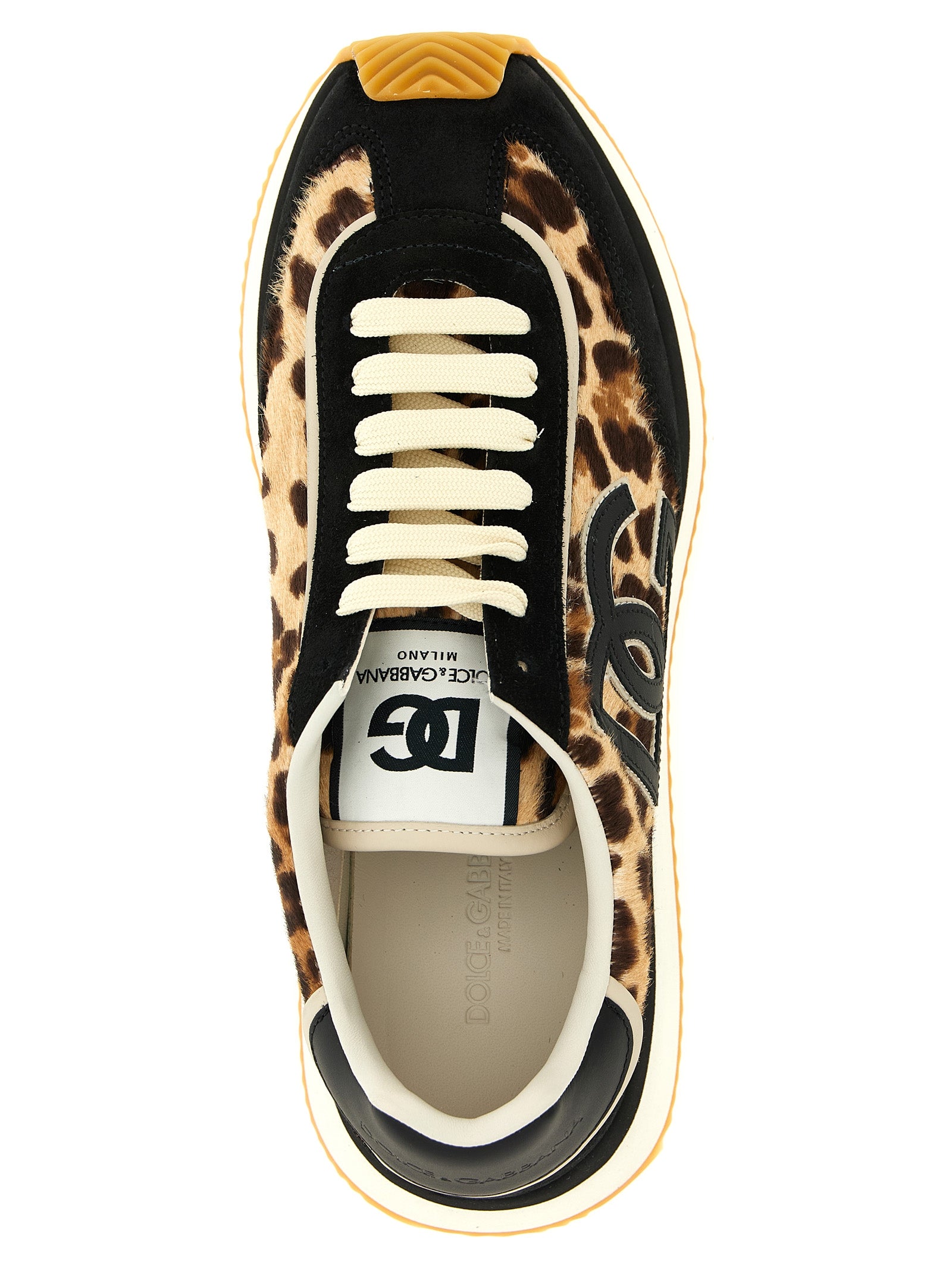 Sneakers by Dolce & Gabbana for women in bos taurus suede calfskin leather multicolor, leopard-print & print features an versatile design from the Pony Women's Low Top Bos Taurus Suede Calfskin Leather Sneakers collection, highlighting a versatile low-top style for a premium, high-fashion look.