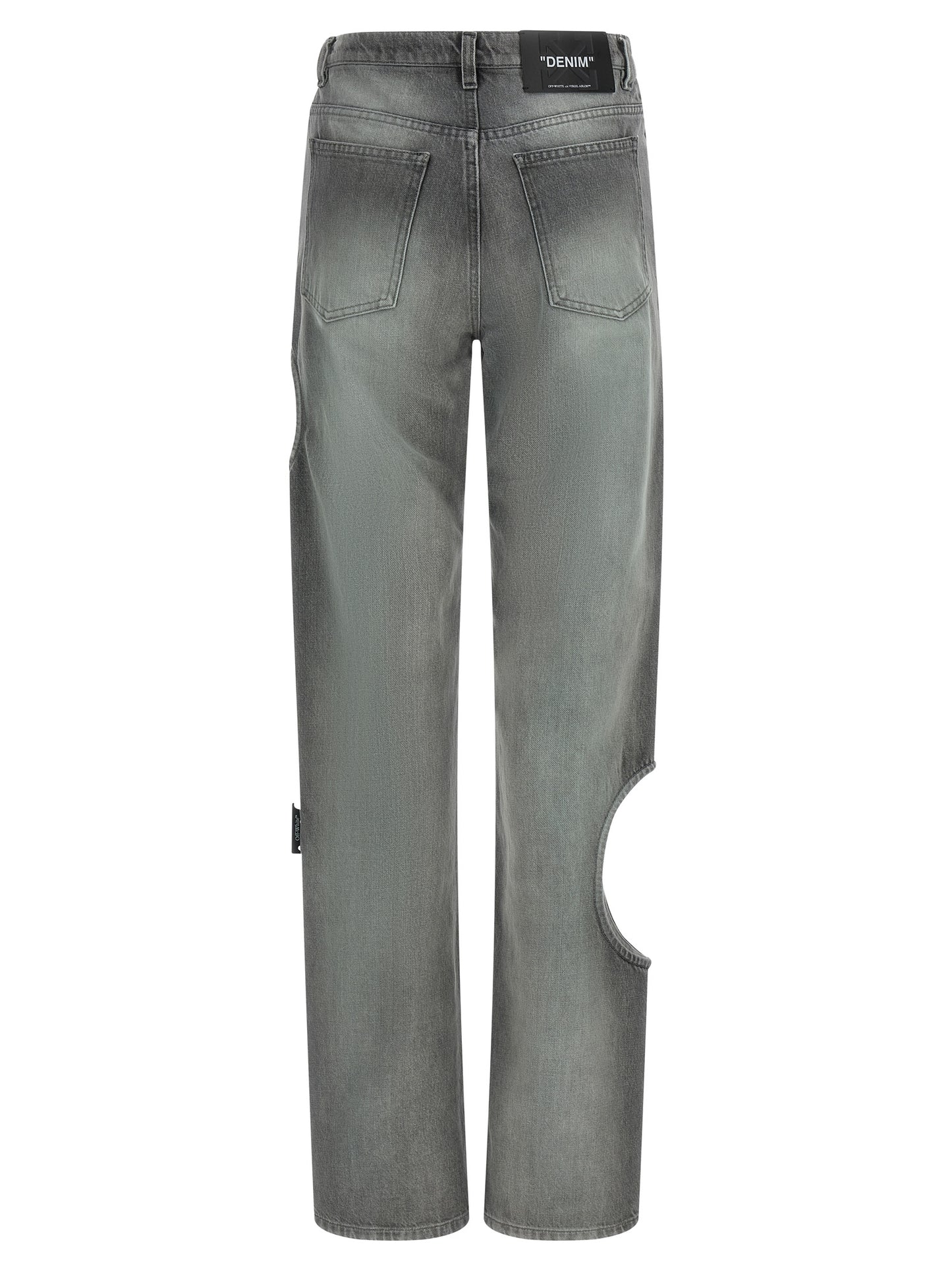 Jeans by Off-White for women in denim cotton gray, white, hooped & print features an refined tailoring silhouette, showcasing a premium straight-leg with a and long cut for a refined tailoring look.