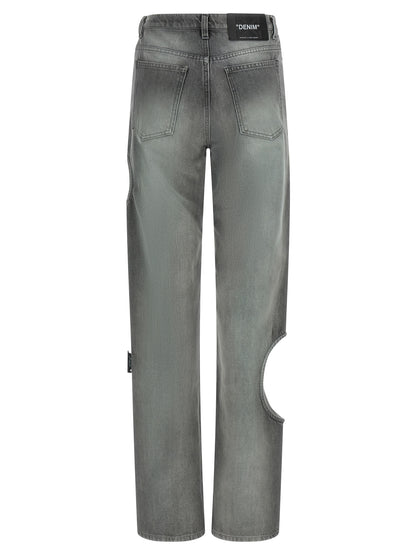 Jeans by Off-White for women in denim cotton gray, white, hooped & print features an refined tailoring silhouette, showcasing a premium straight-leg with a and long cut for a refined tailoring look.
