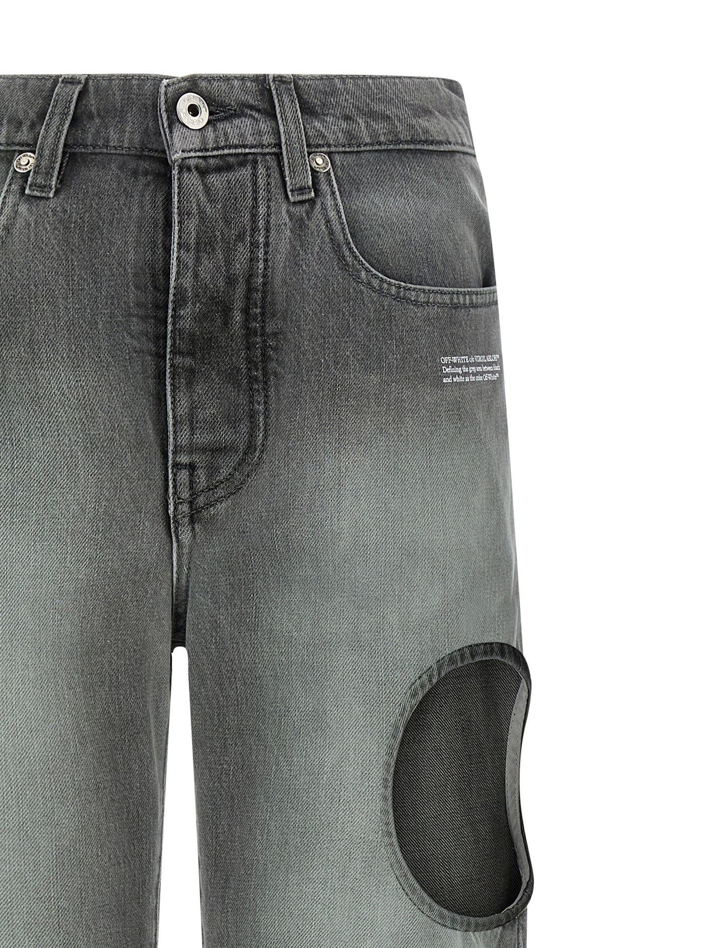 Jeans by Off-White for women in denim cotton gray, white, hooped & print presents a refined pantology silhouette, artfully defined by a refined pantology straight-leg, long, and a sophisticated .