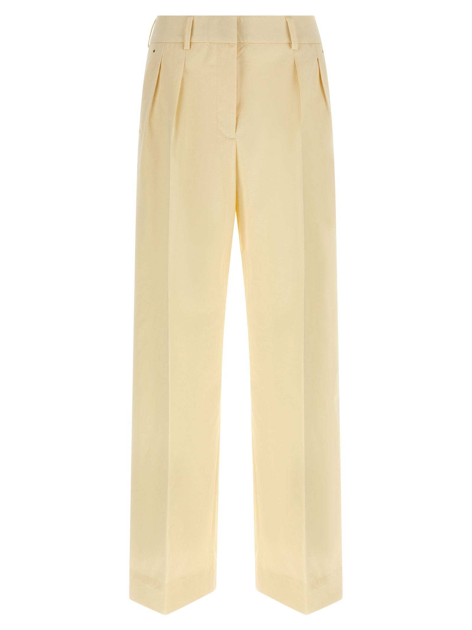 Trousers by Moncler for women in leather & cotton beige features a sculptural silhouette, showcasing a sculptural straight-leg & wide and long with a sophisticated for a sculptural finish.