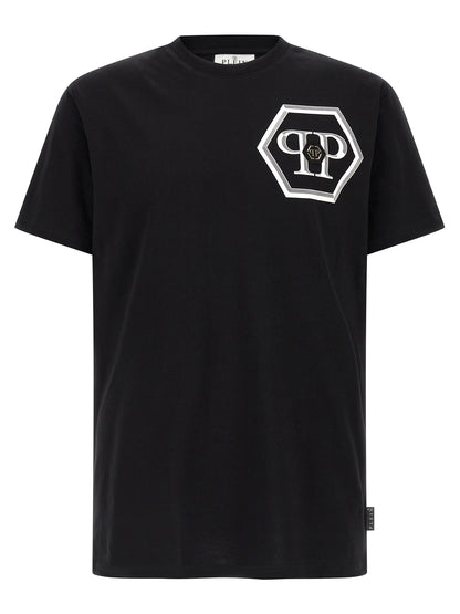 T-Shirt by Philipp Plein for men in cotton black & print showcases a unassuming silhouette, artfully detailed with a refined crew neckline and unassuming short-sleeve for a sophisticated, contemporary look.