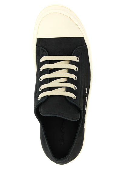 Sneakers by Rick Owens for women in bos taurus calfskin leather black presents a on trend silhouette from the Women's Low Top Bos Taurus Calfskin Leather Sneakers collection, showcasing a on trend low-top style for an elevated aesthetic.