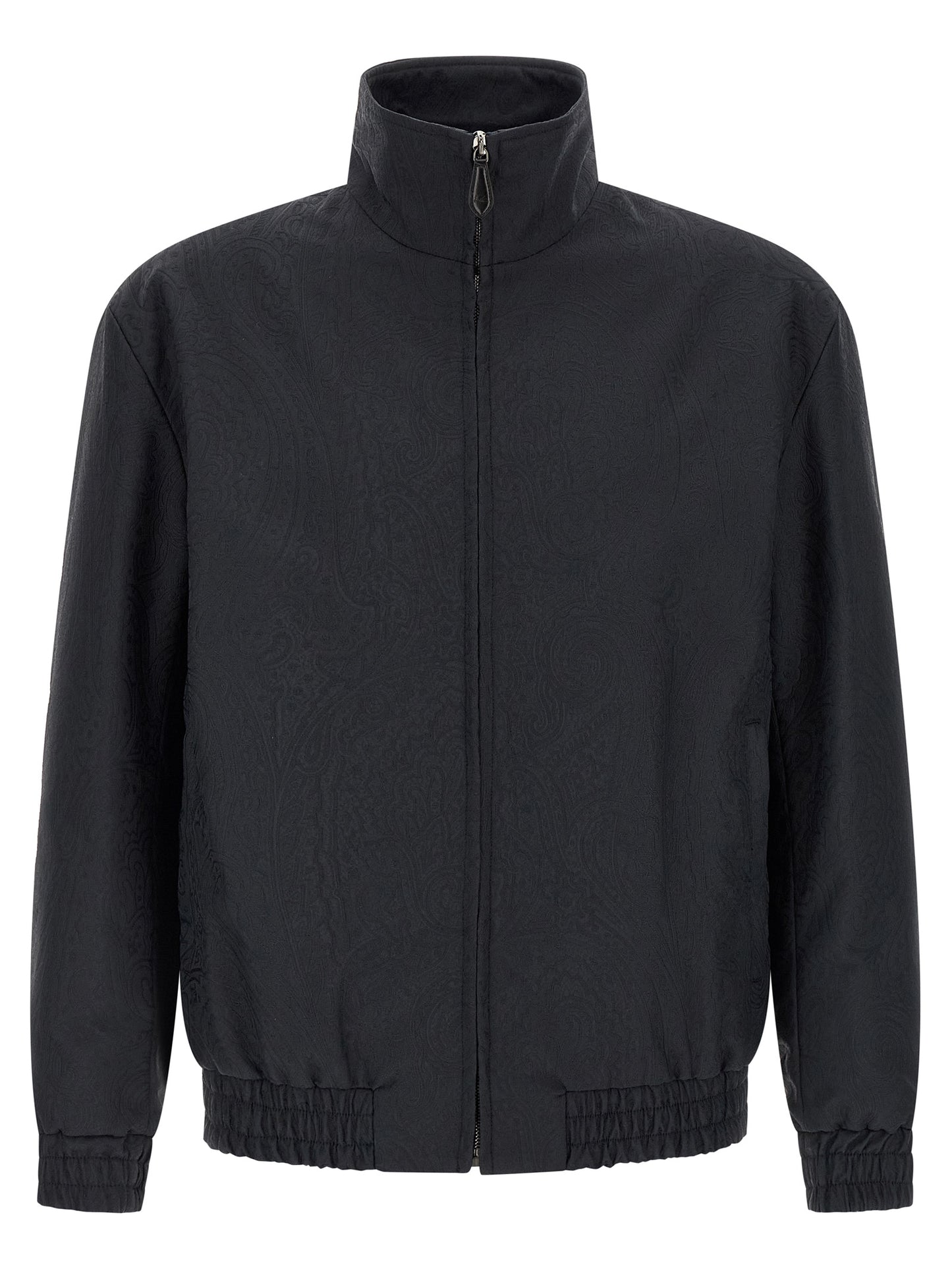 Jacket by Etro for men in viscose & polyamide blue, patterned, paisley, jacquard & striped showcases a contemporary silhouette, detailed with a contemporary high-neck neckline and premium pockets for a sophisticated finish.