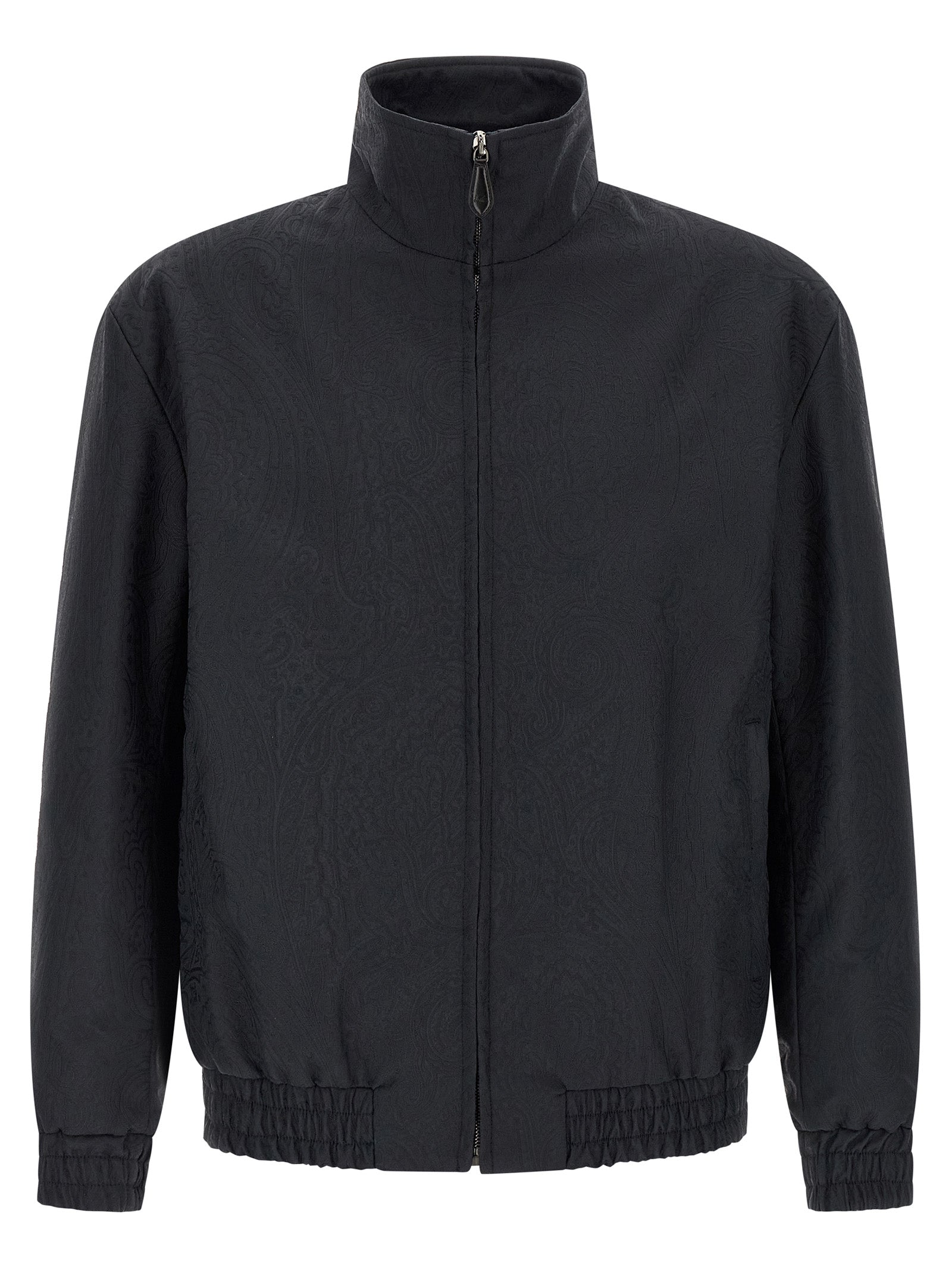 Jacket by Etro for men in viscose & polyamide blue, patterned, paisley, jacquard & striped showcases a contemporary silhouette, detailed with a contemporary high-neck neckline and premium pockets for a sophisticated finish.