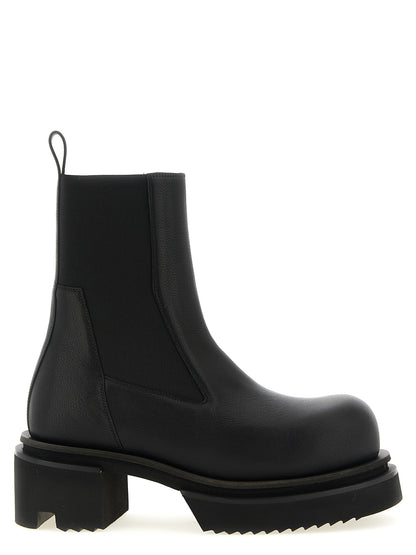 Platform Ankle Boots by Rick Owens for men in goatskin leather black & natural features an effortless chic silhouette from the Men's Goatskin Leather Platform Ankle Boots collection, showcasing a effortless chic platform and refined for an effortless chic look.