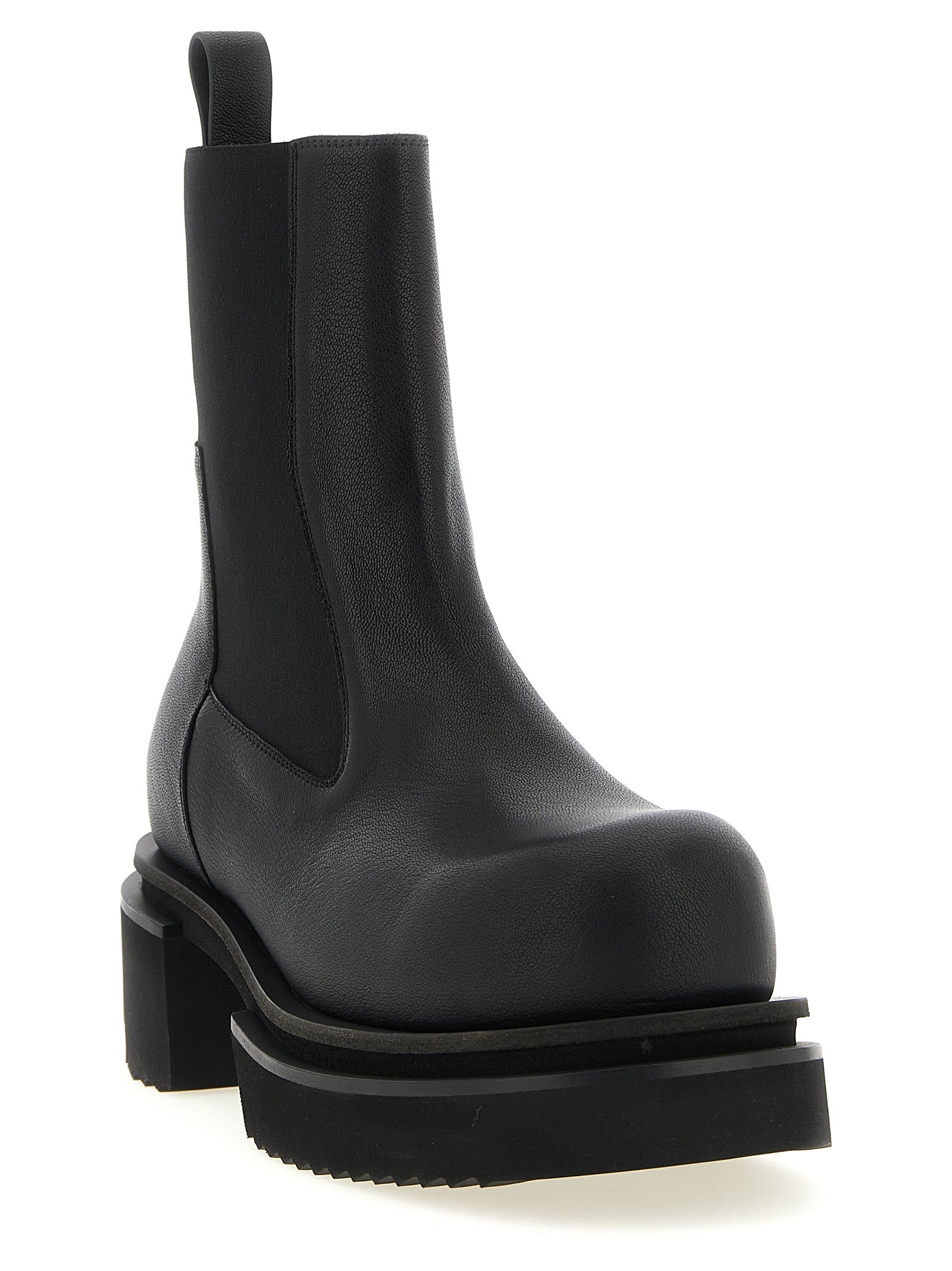 Platform Ankle Boots by Rick Owens for men in goatskin leather black & natural features an avant-garde Men's Goatskin Leather Platform Ankle Boots silhouette, defined by a sophisticated platform and a avant-garde .