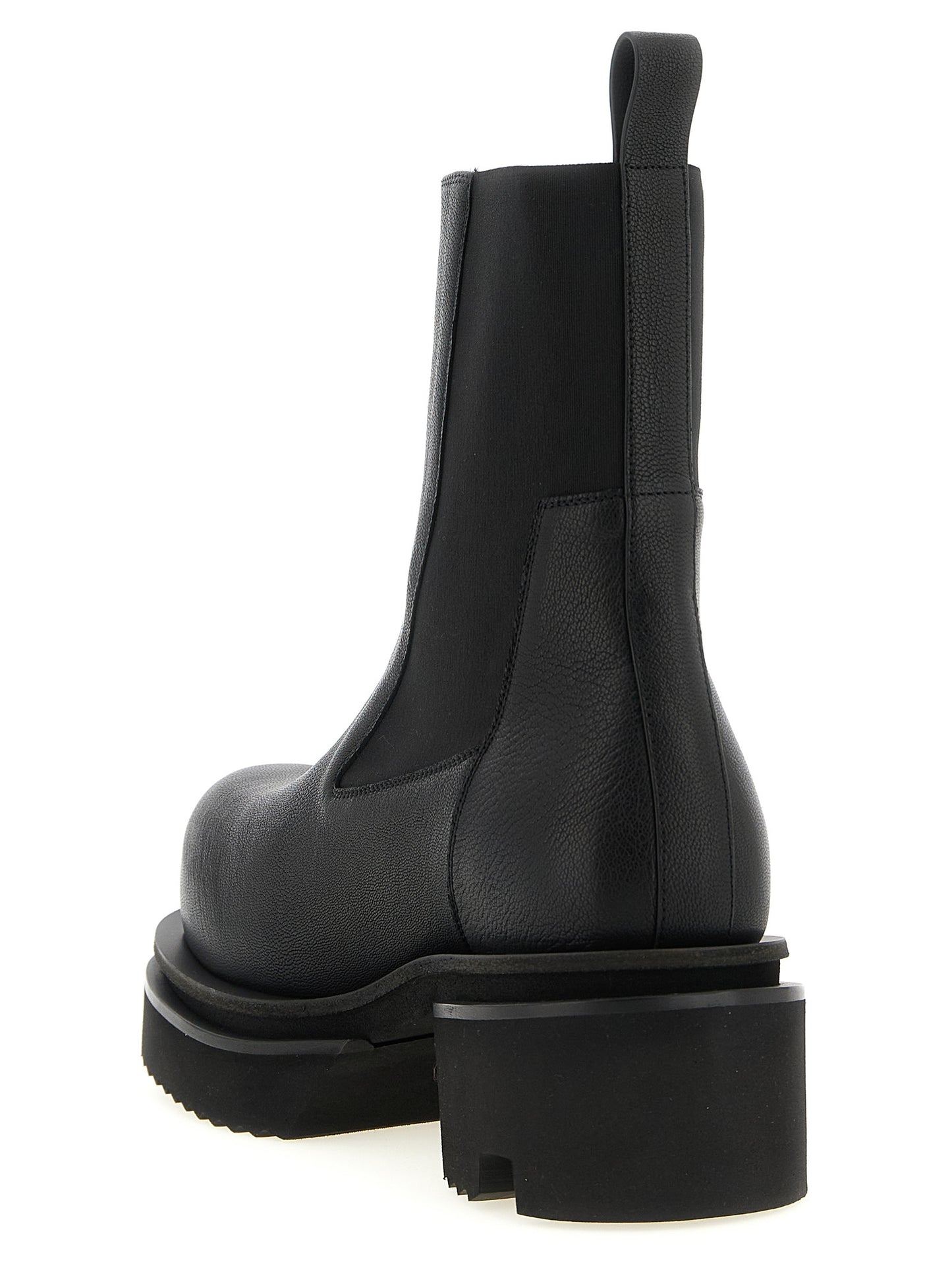 Platform Ankle Boots by Rick Owens for men in goatskin leather black & natural features an effortless chic silhouette from the Men's Goatskin Leather Platform Ankle Boots collection, showcasing a effortless chic platform and refined for an effortless chic look.