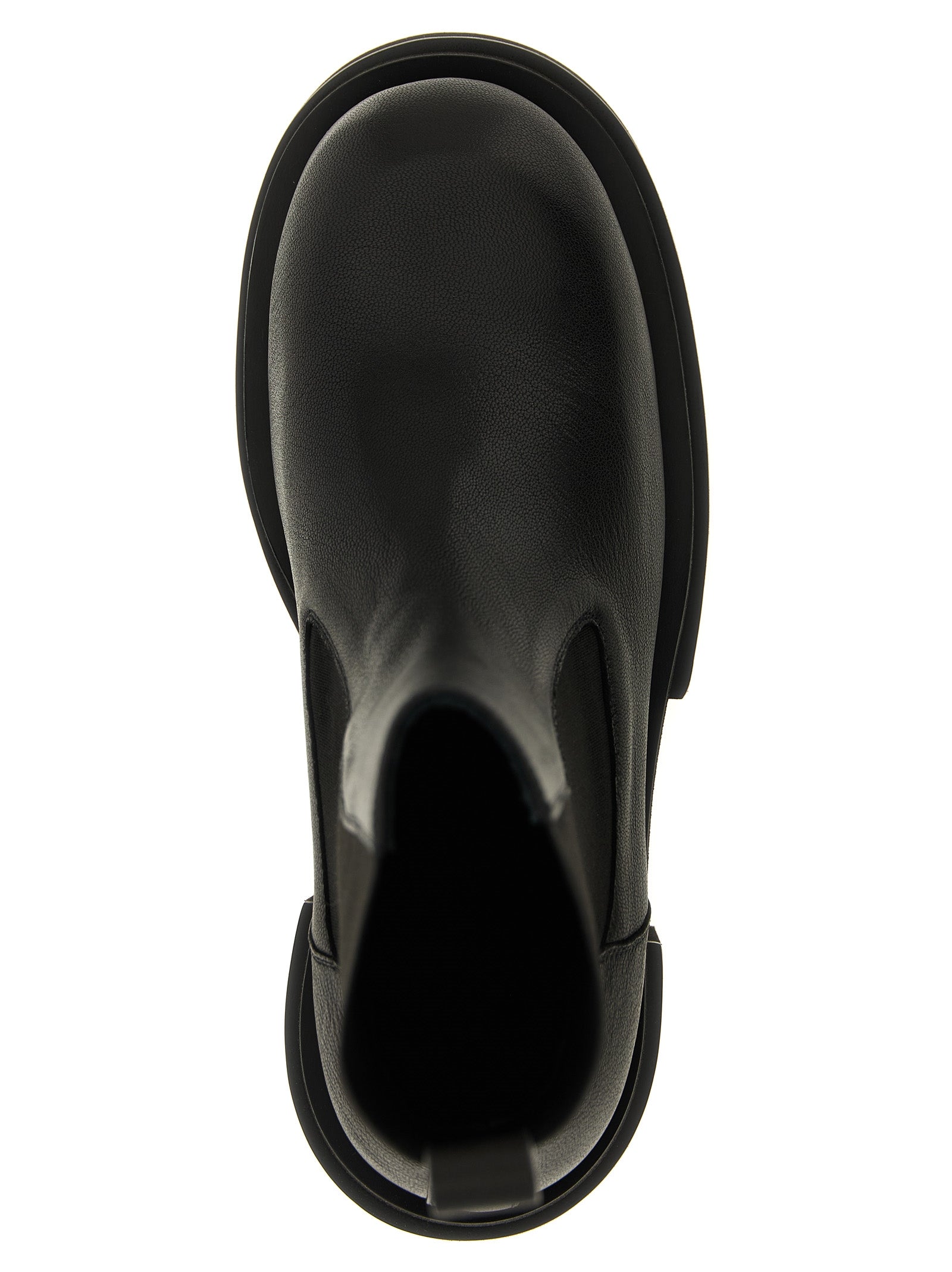 Platform Ankle Boots by Rick Owens for men in goatskin leather black & natural showcases a impeccable silhouette as Men's Goatskin Leather Platform Ankle Boots, artfully defined by a impeccable platform and a impeccable .