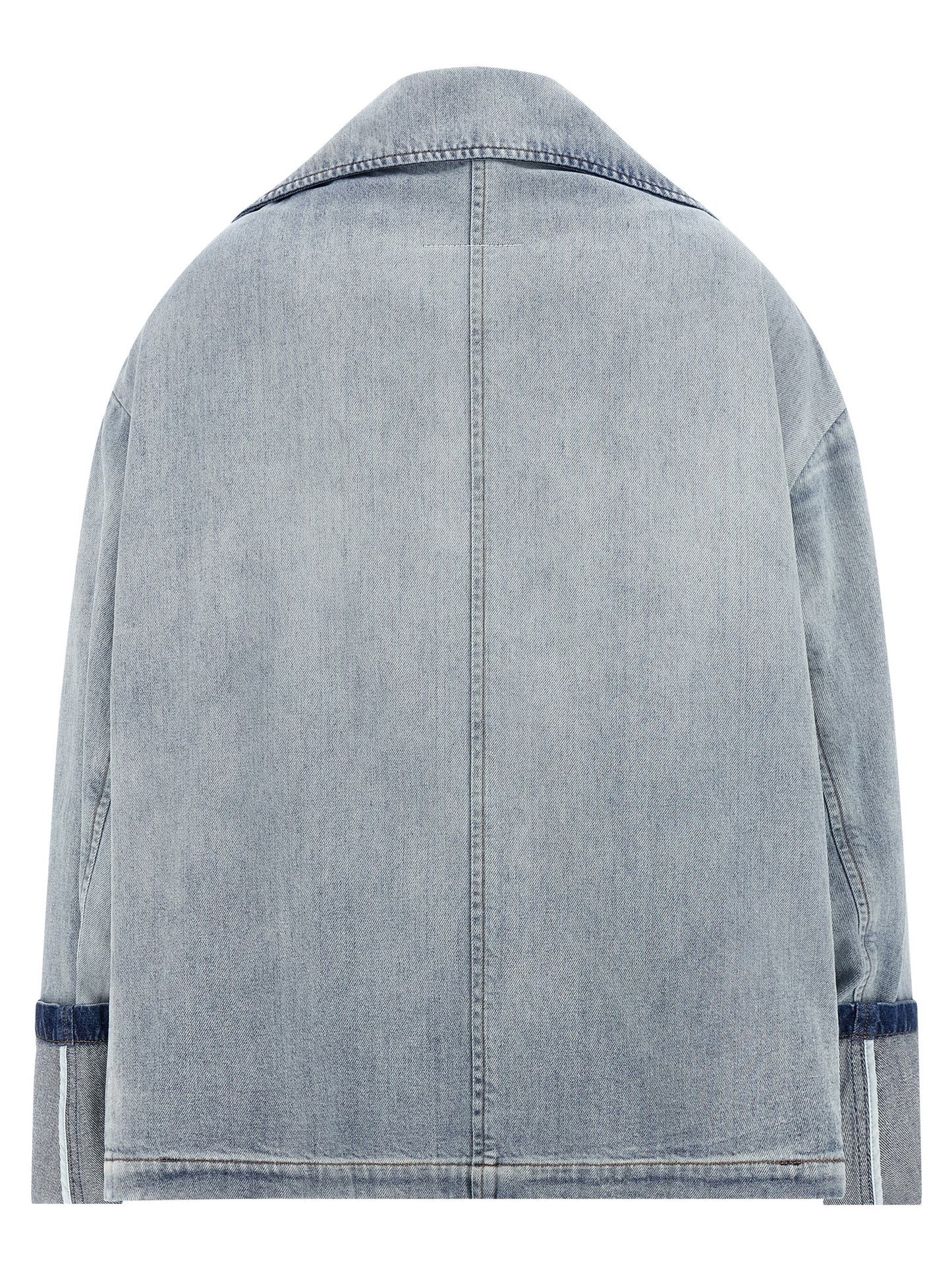 Trucker Jacket by MM6 Maison Margiela for women in denim cotton light-blue, white & signature features an on trend silhouette, showcasing refined and a sophisticated asymmetric lapel neckline for a truly on trend finish.