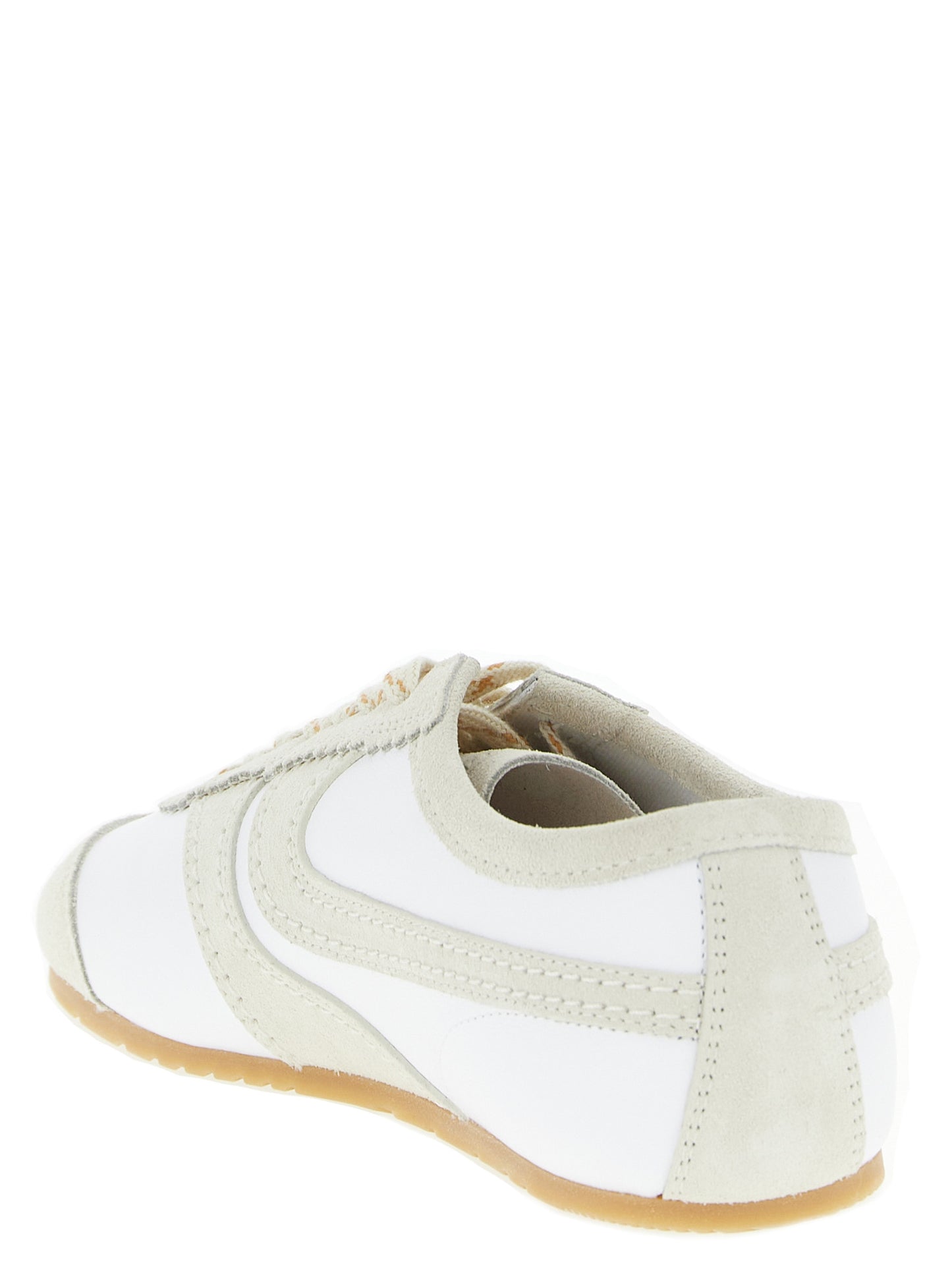 Sneakers by Dries Van Noten for men in suede cowhide leather beige presents a sumptuous silhouette, artfully capturing the essence of the Men's Low Top Suede Cowhide leather Sneakers with its sumptuous low-top style design.