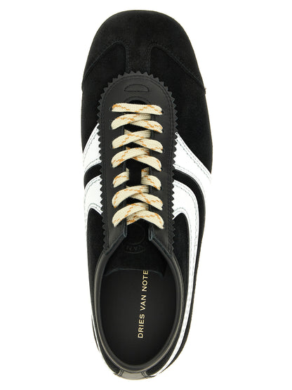 Sneakers by Dries Van Noten for men in suede calfskin leather bicolour, black & white presents a on trend silhouette from the Icon Men's Fashion Suede Calfskin Leather Sneakers collection, showcasing a on trend fashion style for an elevated aesthetic.