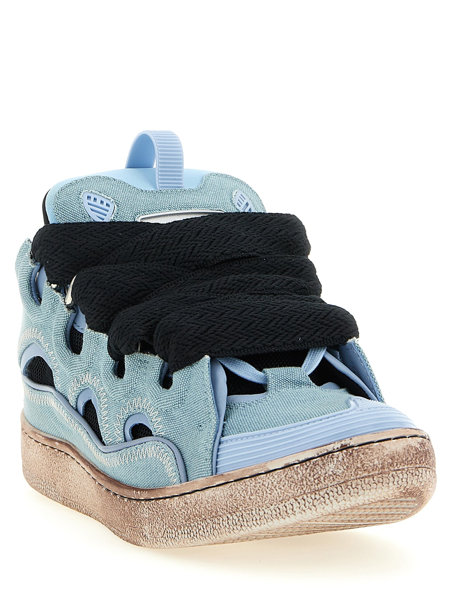 Athletic Sneakers Lanvin men calf leather & cotton canvas light-blue, herringbone & signature featuring a avant-garde Men's Athletic Calf Leather & Cotton Canvas Sneakers design with a avant-garde athletic style for a refined finish.