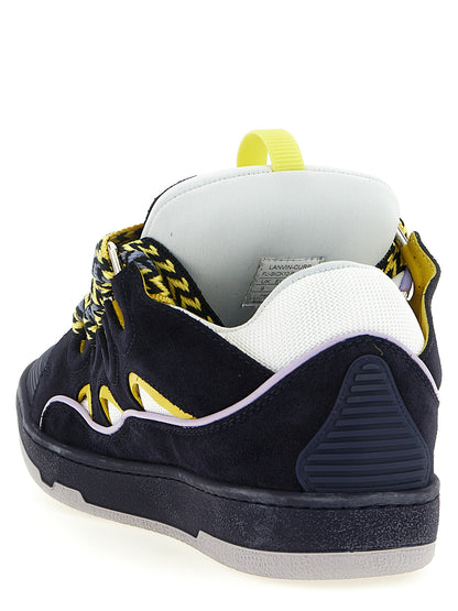 Athletic Sneakers by Lanvin for men in suede calfskin leather & polyester blue & herringbone features an effortless chic silhouette, showcasing the signature athletic style of the Men's Athletic Suede Calfskin Leather & Polyester Sneakers collection with a truly effortless chic finish.