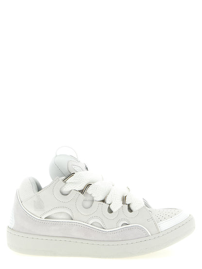 Sneakers by Lanvin for men in suede calfskin leather & polyester white & herringbone presents a sumptuous silhouette, artfully capturing the essence of the Men's Chunky Suede Calfskin Leather & Polyester Sneakers with its sumptuous chunky style design.