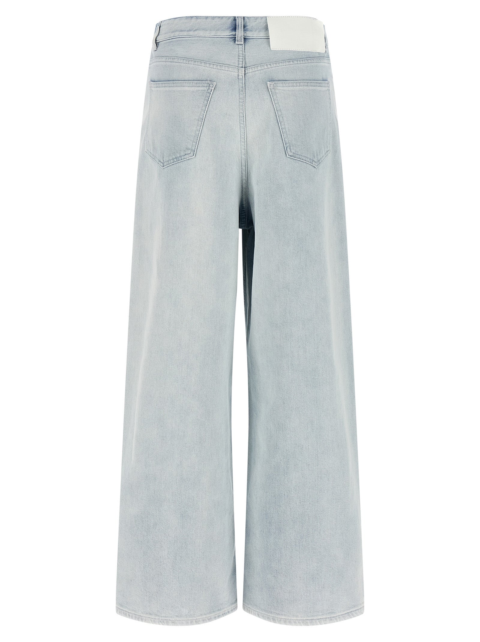 Jeans by MM6 Maison Margiela for women in stretch denim cotton light-blue, white & signature features an sophisticated and straight-leg & relaxed-fit with a precise long, creating a sophisticated and sophisticated silhouette.