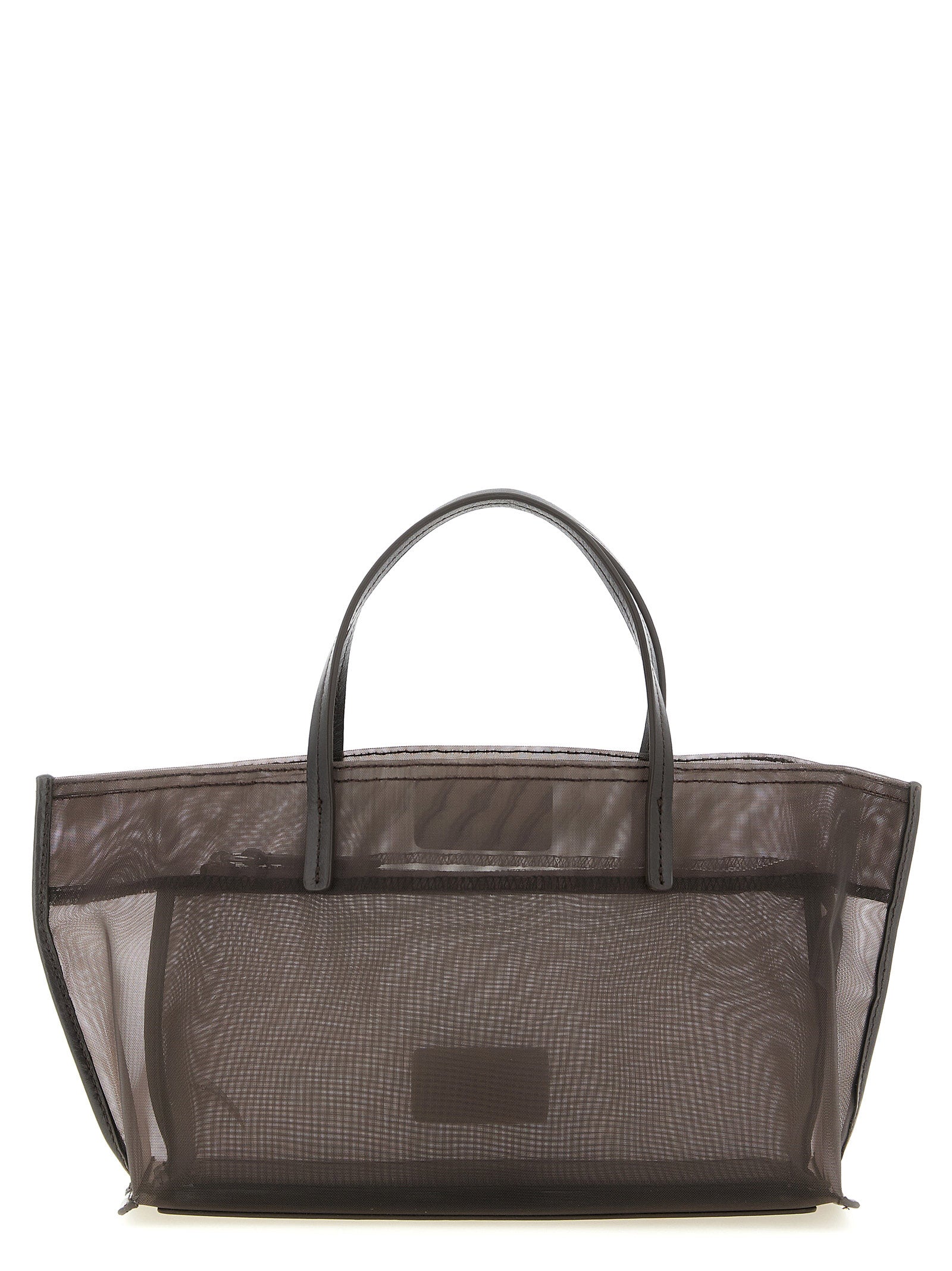 Mini Shopper Tote Clutch Bag by Staud for women in polyamide leather & mesh brown, transparent & signature showcases a urban-chic Christos Polyamide Leather & Mesh Mini Shopper Tote Clutch Bag design, featuring a secure , ample , and versatile handle for a urban-chic finish.