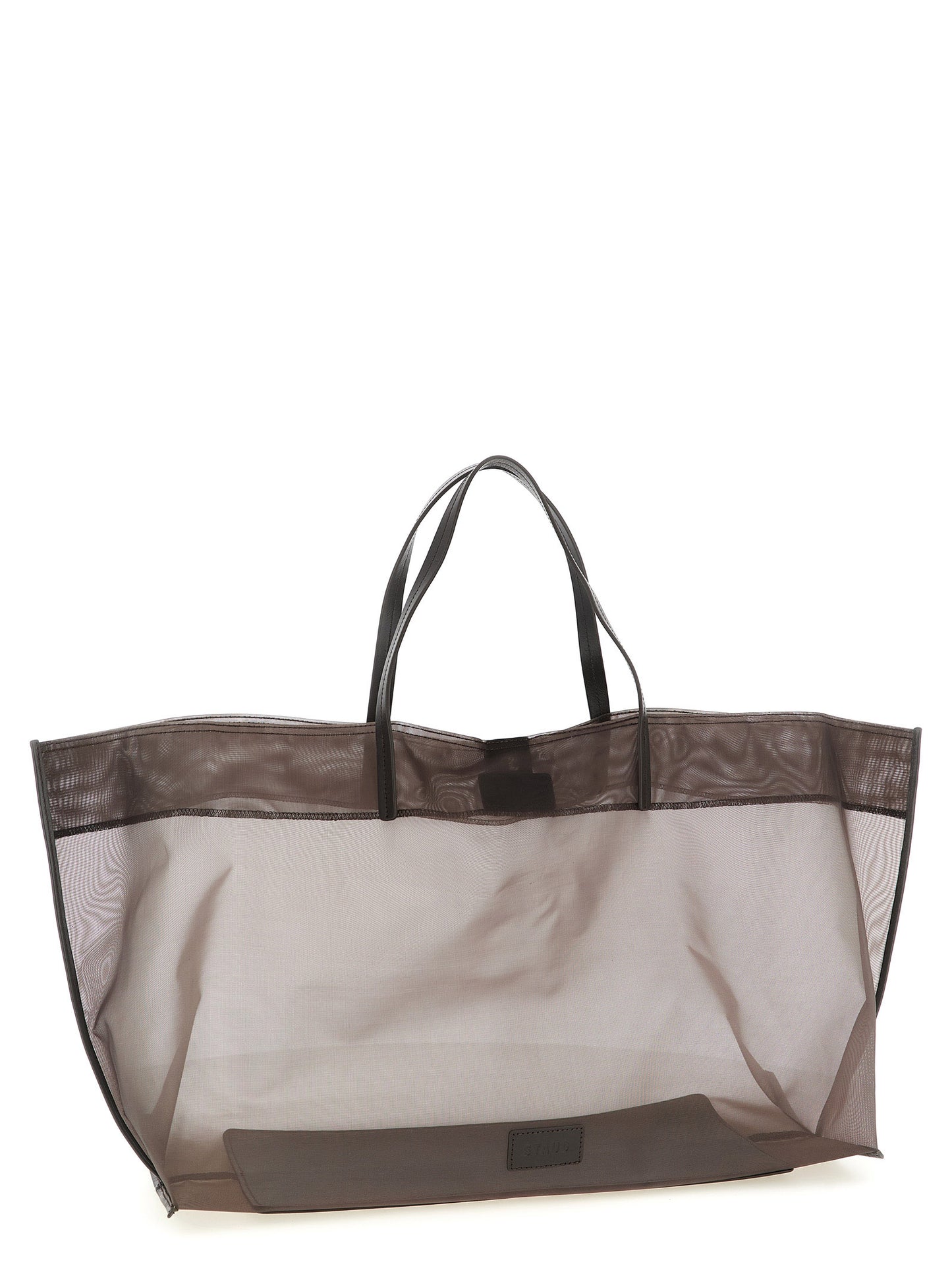 Large Shopper Tote Clutch Bag by Staud for women in leather brown & transparent showcases a statuesque Christos Leather Large Shopper Tote Clutch Bag design, featuring a secure magnetic, ample , and versatile handle for a statuesque finish.