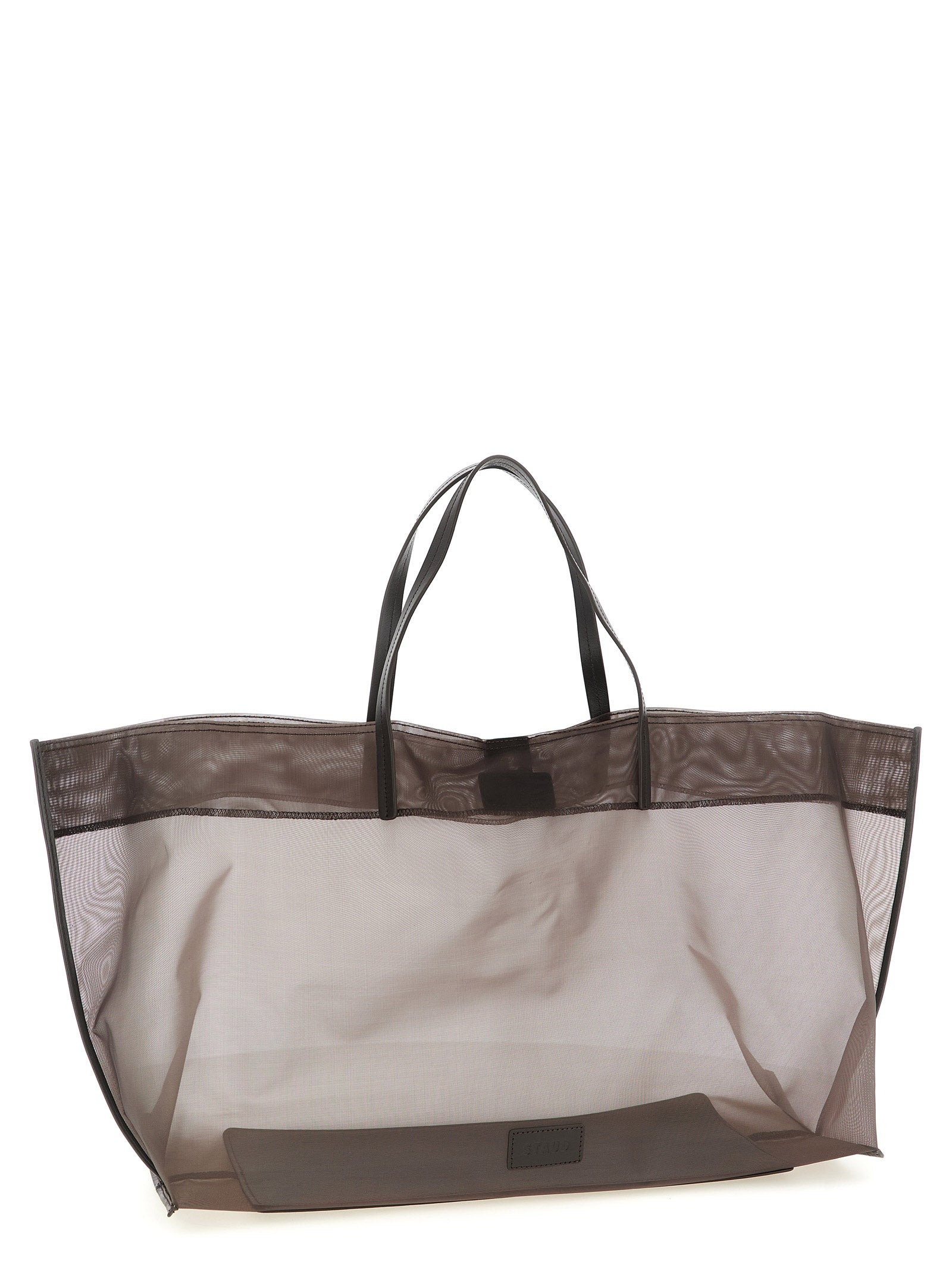 Large Shopper Tote Clutch Bag by Staud for women in leather brown & transparent showcases a statuesque Christos Leather Large Shopper Tote Clutch Bag design, featuring a secure magnetic, ample , and versatile handle for a statuesque finish.