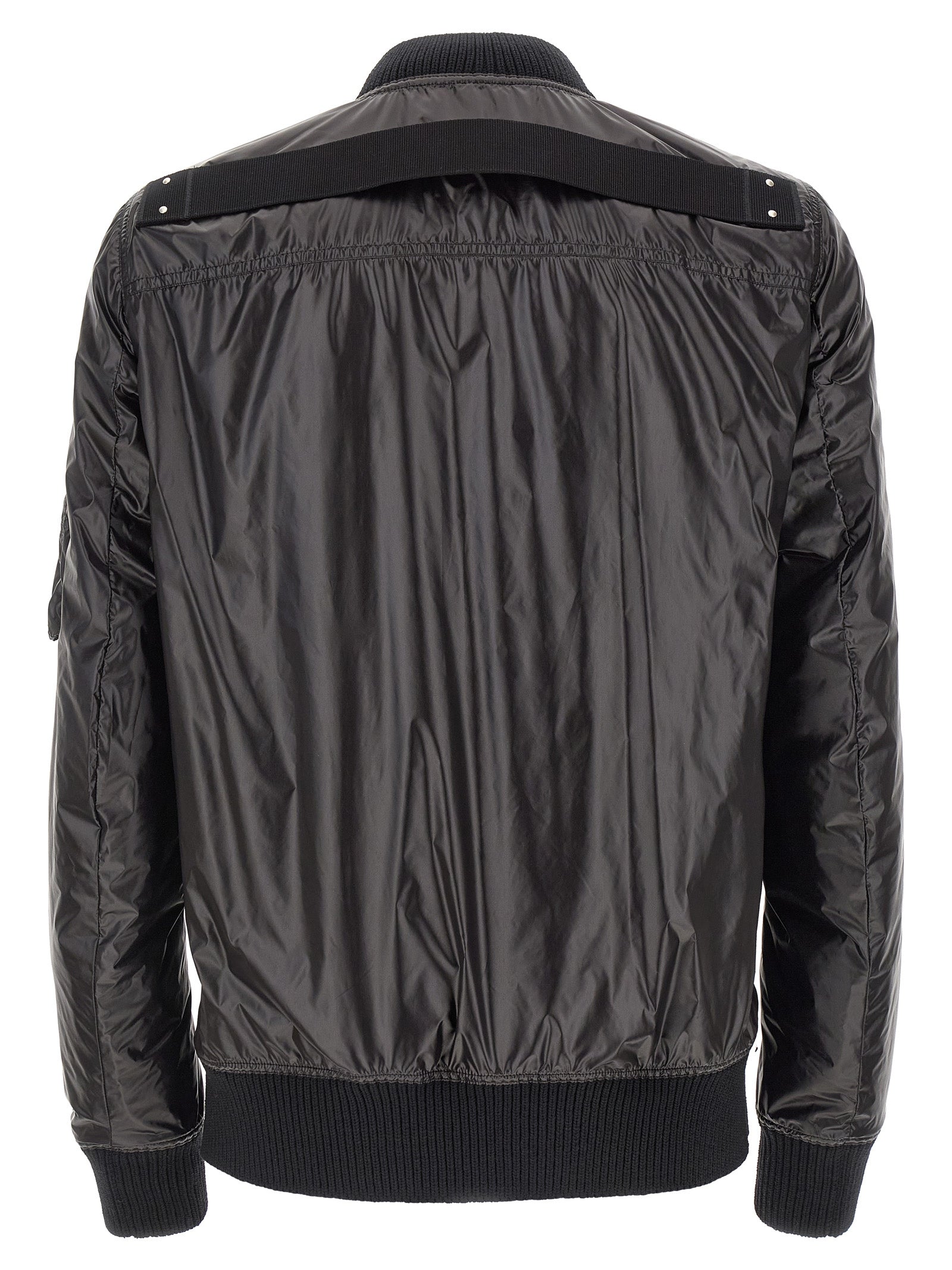 Bomber Jacket by Rick Owens for men in nylon black showcases a bohemian silhouette, artfully detailed with a bohemian and signature pockets for a truly bohemian finish.