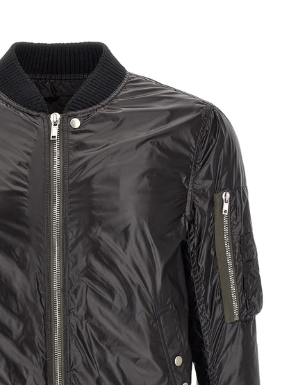 Bomber Jacket by Rick Owens for men in nylon black features an contemporary silhouette, showcasing a sophisticated and contemporary pockets for a truly refined look.