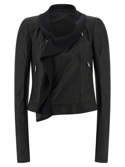 Rick Owens Women's Crop Top Padded Biker Silk & Lamb Leather Jacket - Black