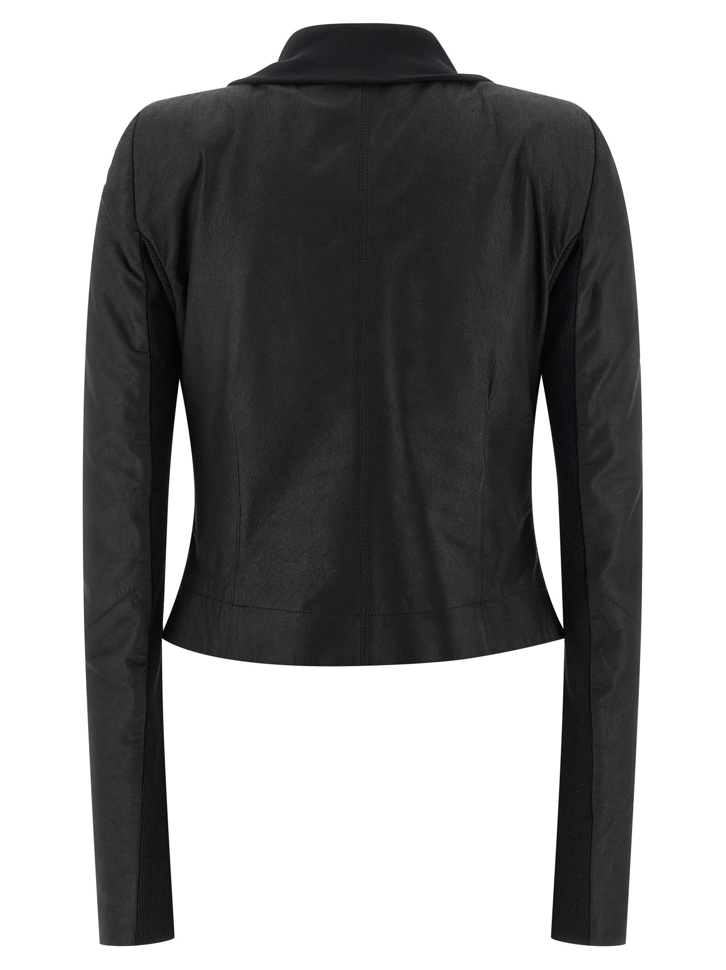 Rick Owens Women's Crop Top Padded Biker Silk & Lamb Leather Jacket - Black