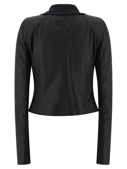 Rick Owens Women's Crop Top Padded Biker Silk & Lamb Leather Jacket - Black