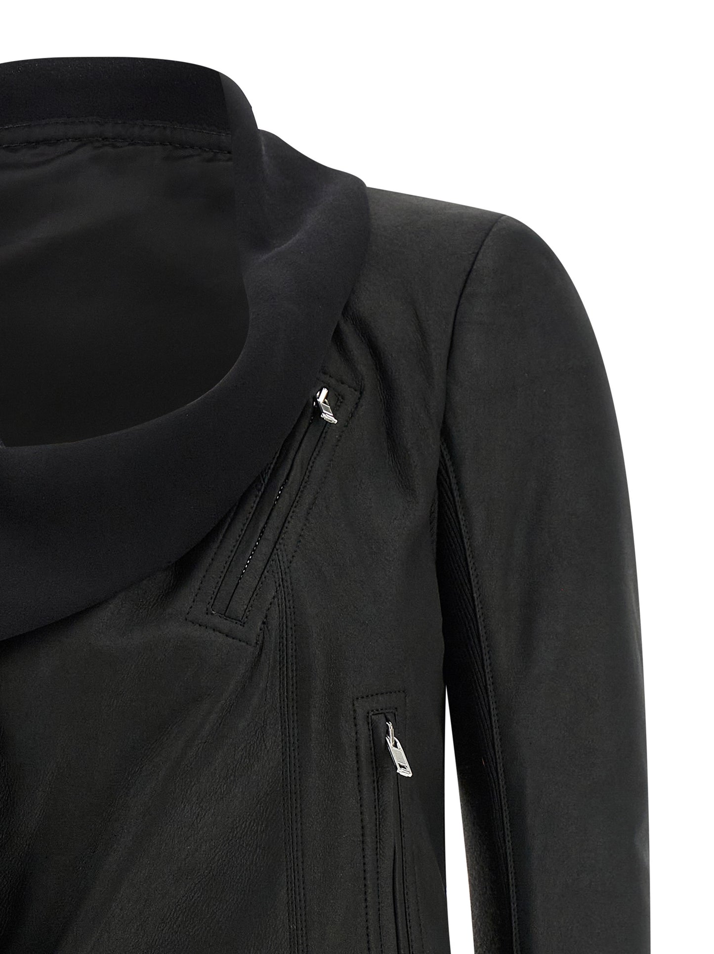 Rick Owens Women's Crop Top Padded Biker Silk & Lamb Leather Jacket - Black