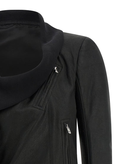 Rick Owens Women's Crop Top Padded Biker Silk & Lamb Leather Jacket - Black