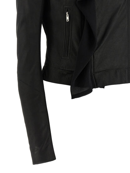 Rick Owens Women's Crop Top Padded Biker Silk & Lamb Leather Jacket - Black