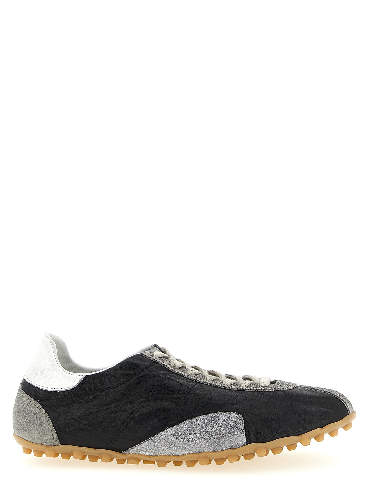 Athletic Sneakers by Maison Margiela for men in capra leather & cashmere multicolor & signature features an exquisite silhouette, showcasing the premium athletic style of the Men's Athletic Capra Leather & Cashmere Sneakers with an exquisite finish.