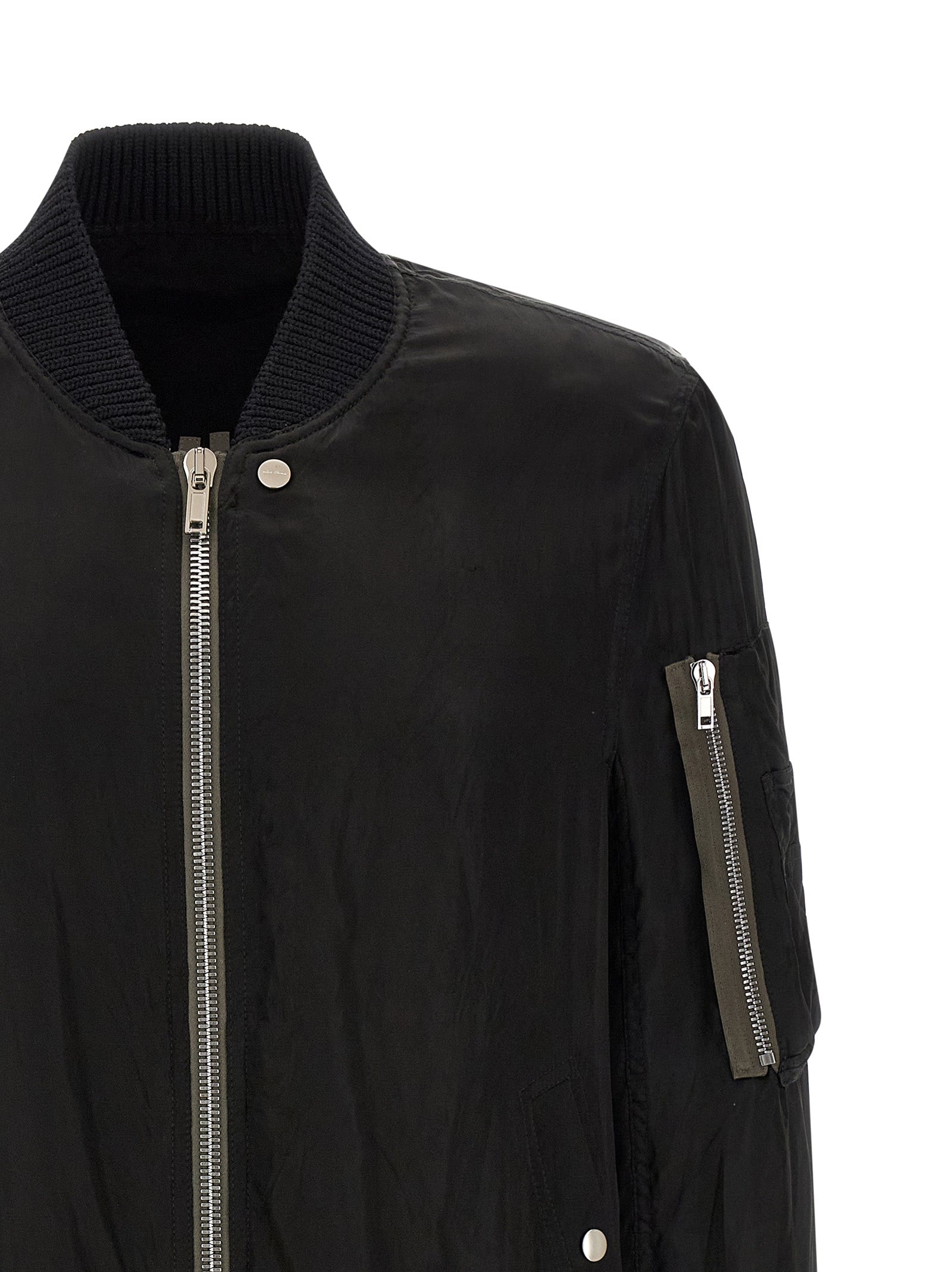 Bomber Jacket by Rick Owens for men in nylon & cupro black & copper presents a effortlessly chic silhouette, showcasing a sophisticated and premium pockets & insulated for a truly effortlessly chic finish.