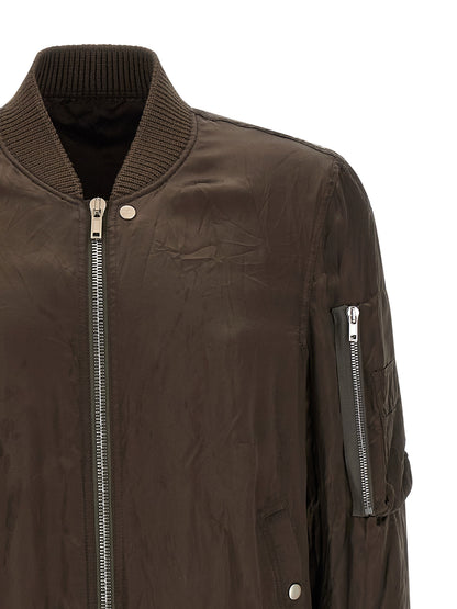 Bomber Jacket by Rick Owens for men in nylon & cupro brown & copper showcases a bohemian silhouette, artfully detailed with a bohemian and signature pockets & insulated for a truly bohemian finish.