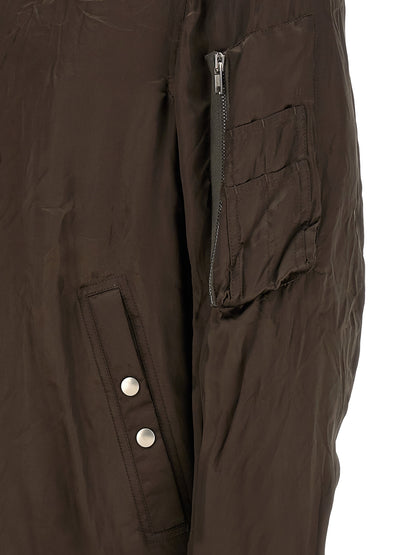 Bomber Jacket by Rick Owens for men in nylon & cupro brown & copper features a city-ready silhouette, detailed with pockets & insulated and a city-ready .