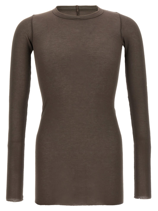 T-Shirt by Rick Owens for men in silk & viscose gray features a plush silhouette, showcasing a sophisticated crew neckline and long-sleeve for a truly plush finish.