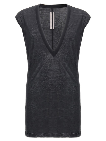 T-Shirt by Rick Owens for men in cotton black & transparent showcases a fashionable silhouette, elegantly detailed with a fashionable short-sleeve and v-neck neckline for a sophisticated, high-fashion look.