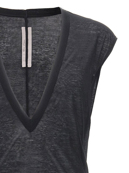 T-Shirt by Rick Owens for men in cotton black & transparent showcases a fashionable silhouette, elegantly detailed with a fashionable and for a sophisticated, high-fashion look.