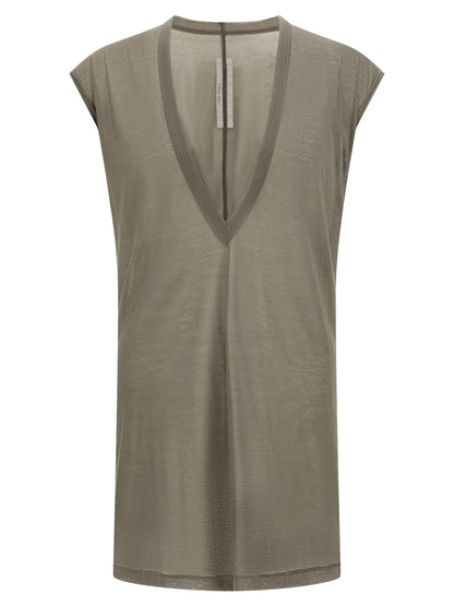 T-Shirt by Rick Owens for men in cotton gray & transparent showcases a unassuming silhouette, artfully detailed with a refined v-neck neckline and unassuming short-sleeve for a sophisticated, contemporary look.