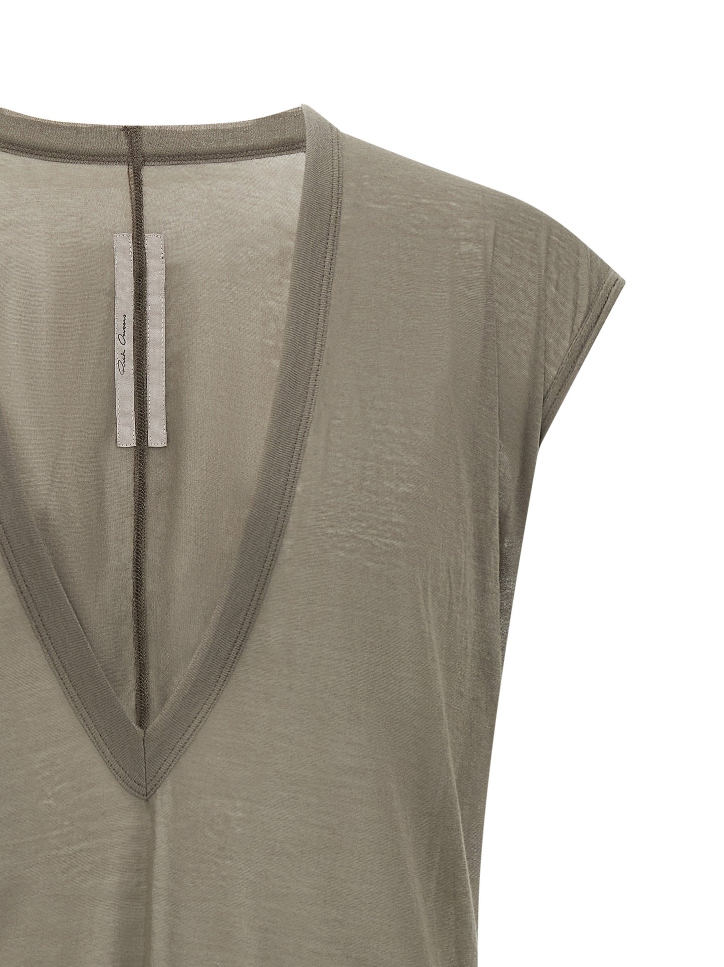 T-Shirt by Rick Owens for men in cotton gray & transparent features a plush silhouette, showcasing a sophisticated v-neck neckline and for a truly plush finish.